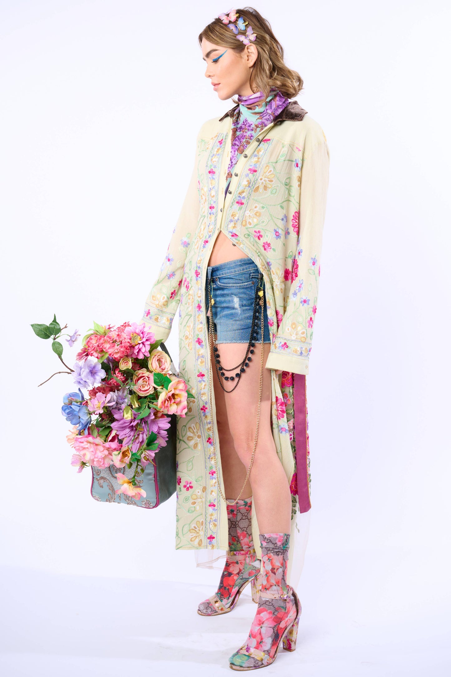 Cardellia Embroidered Maxi Duster: Pastel Sage