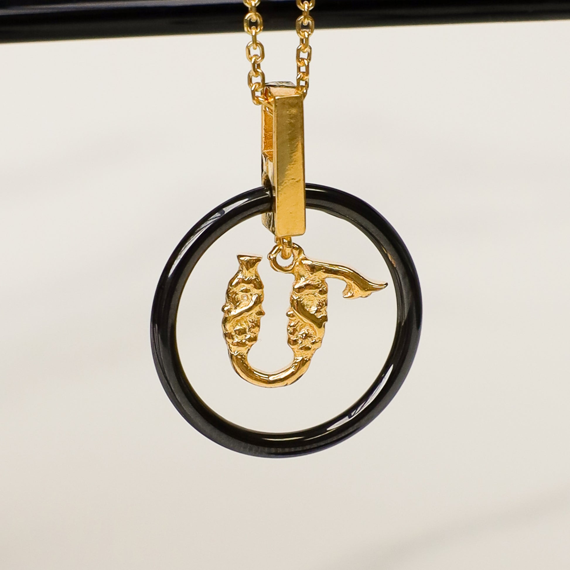 Armenian Alphabet Black with Gold Letter Necklace