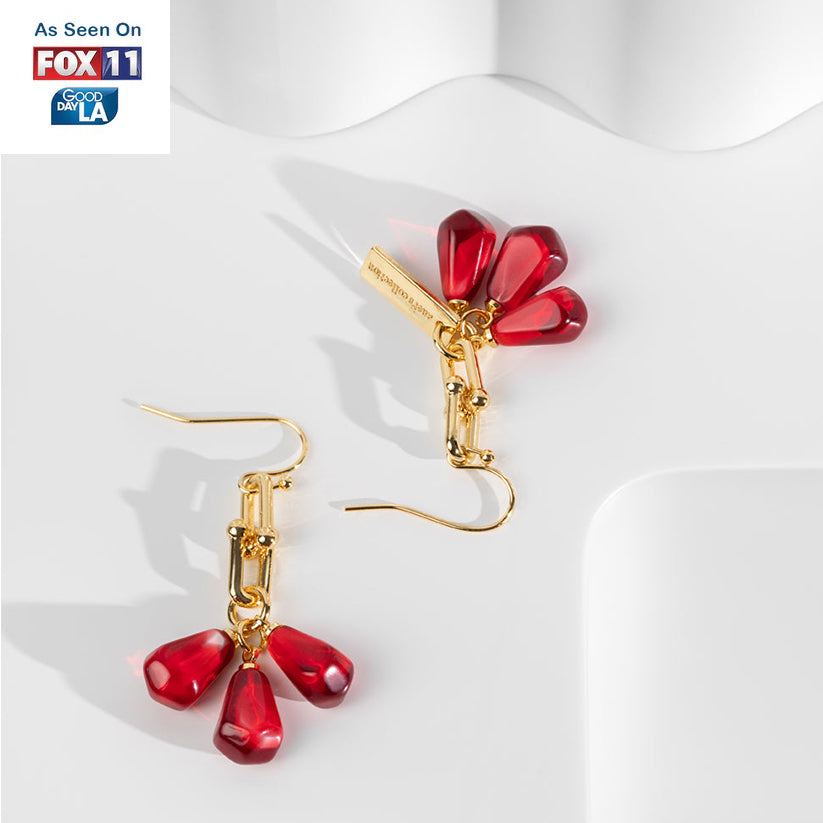 Pomegranate Seeds Earrings in Gold & Red
