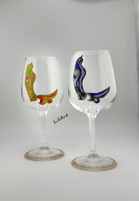 Festive Trchnagir Letters Hand-Painted Wine Glasses