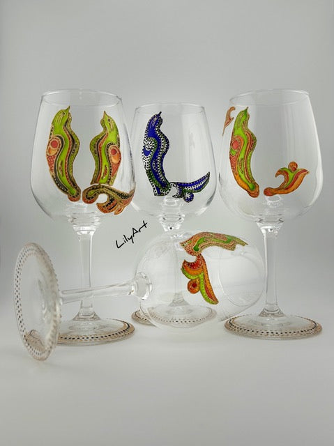 Festive Trchnagir Letters Hand-Painted Wine Glasses