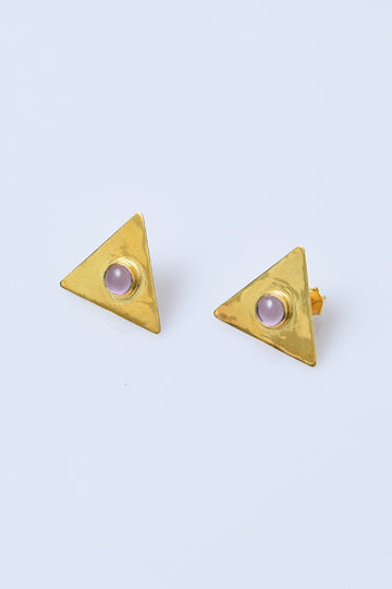 Gold-Plated Sterling Silver Triangle Earrings with Amethyst - MIRAYJEWELRY