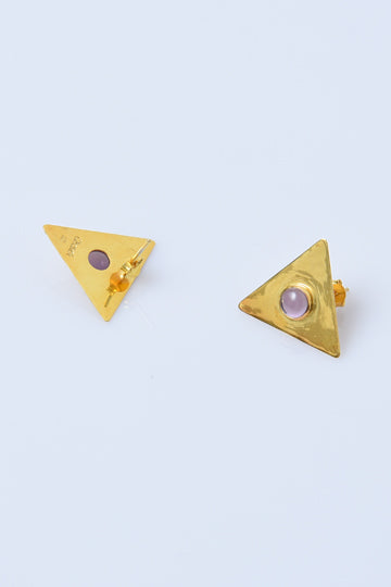 Gold-Plated Sterling Silver Triangle Earrings with Amethyst - MIRAYJEWELRY