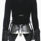 SPLICED PU LEATHER RIBBED SWEATER