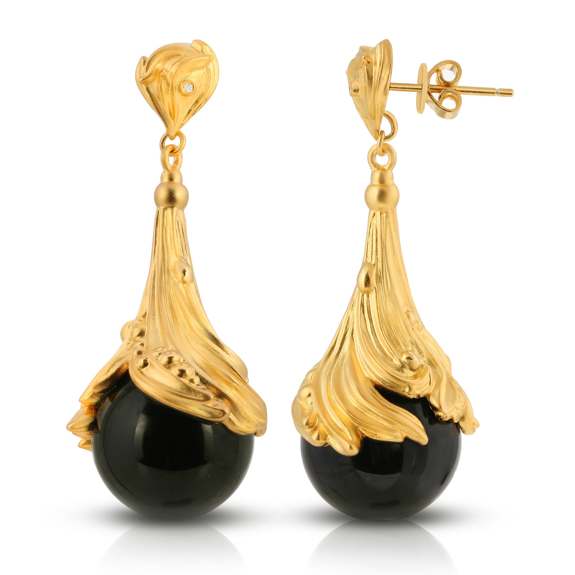 Black Agate & Diamond Earrings