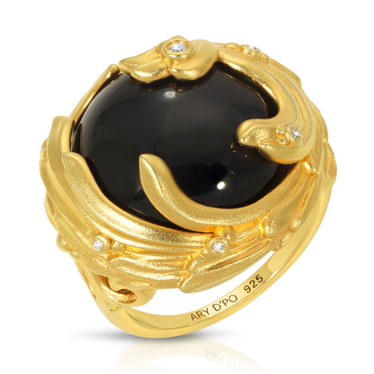 Black Agate & Diamonds Ring