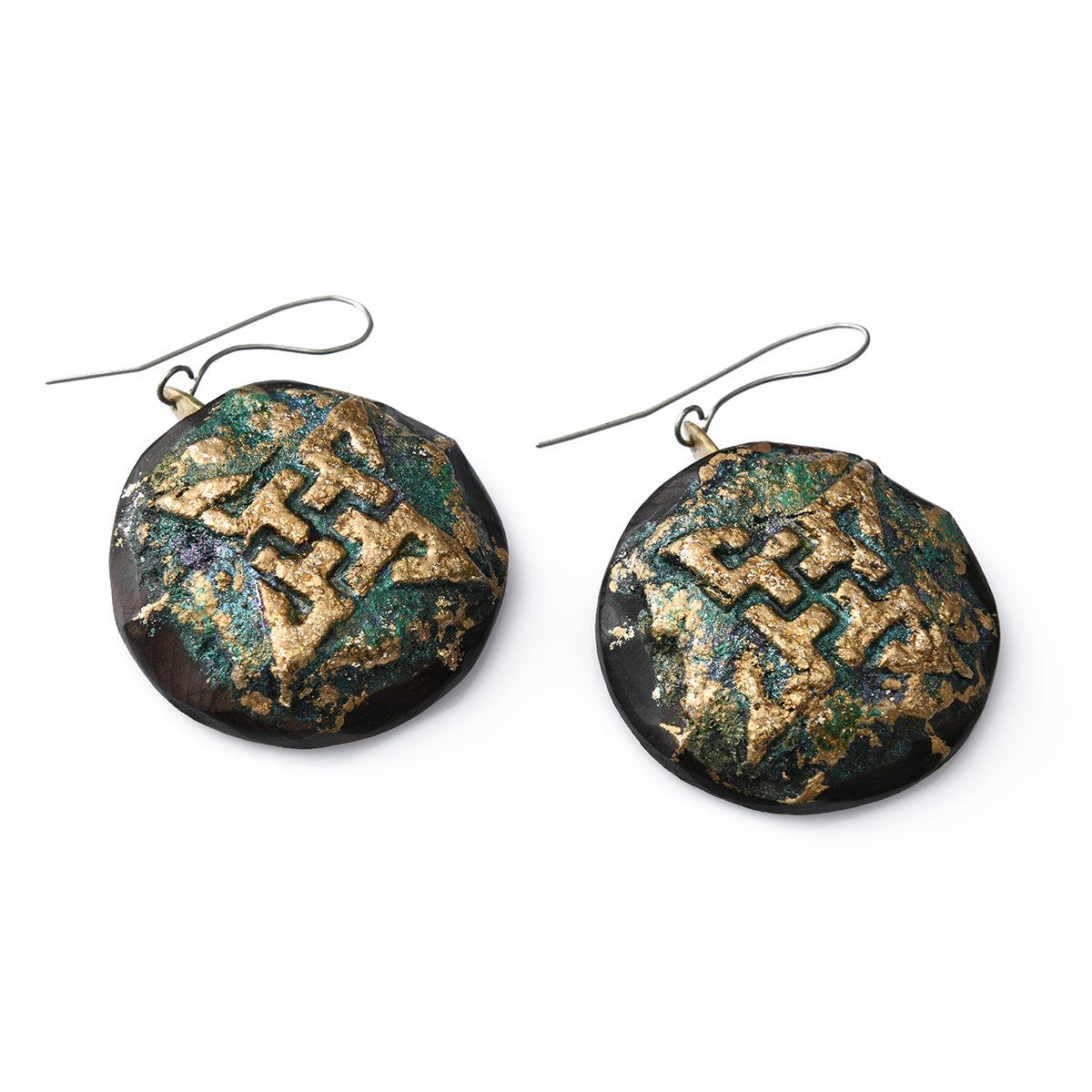Green Symbol Wooden Earrings - Lusanet Collective