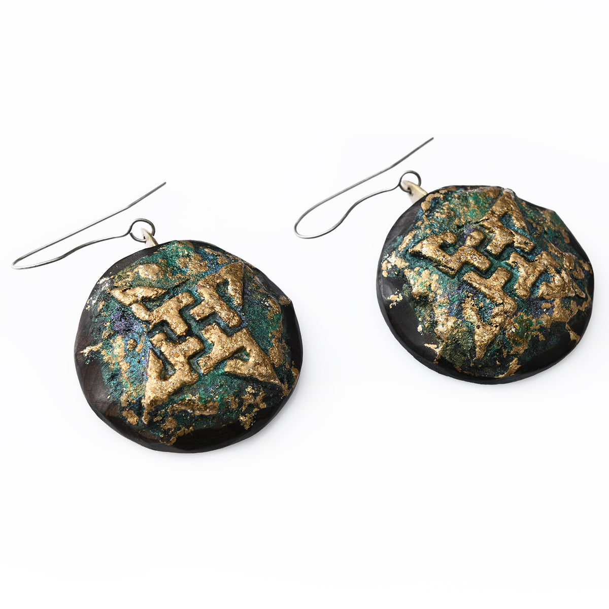 Green Symbol Wooden Earrings - Lusanet Collective