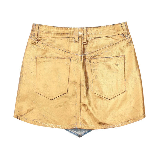 Gold Painted Irregular shape Jeans skirts