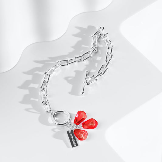 Pomegranate Seeds Bracelet with Silver Chain