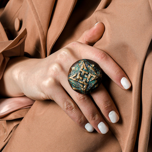 Green Symbol Wooden Ring - Lusanet Collective