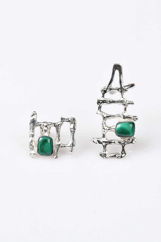 Vienna My Love set of the silver cuff & stud with malachite - Lusanet Collective