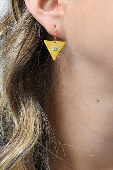 Gold-Plated Sterling Silver Triangle Earrings with Blue Zircon - Lusanet Collective