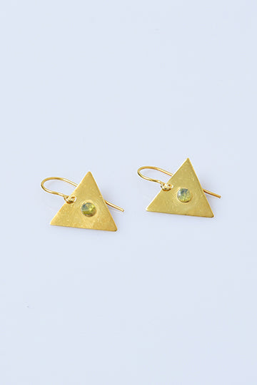 Gold-Plated Sterling Silver Triangle Earrings with Green Zircon - Lusanet Collective