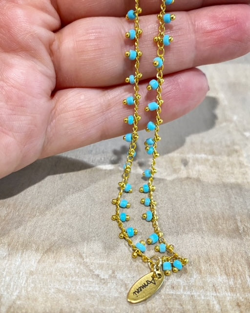 Double the Love Turquoise Gold Beaded Bracelet - Lusanet Collective