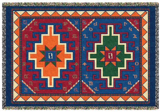 Armenian Alphabet Tapestry Throw on a Rug Design - Lusanet Collective