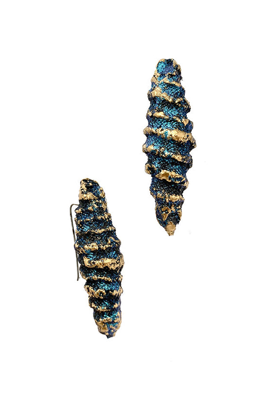 Blue and Gold Wood Earrings - Lusanet Collective