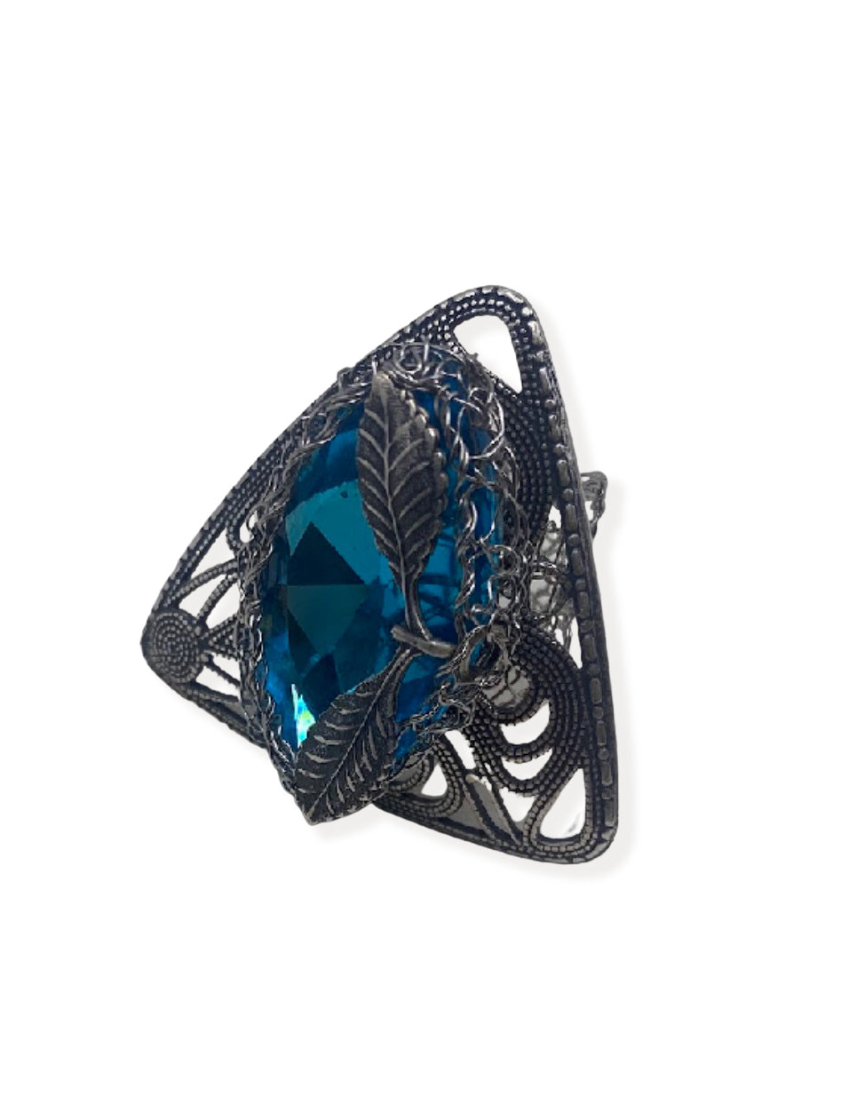 Blue Swarovski stone stainless steel ring