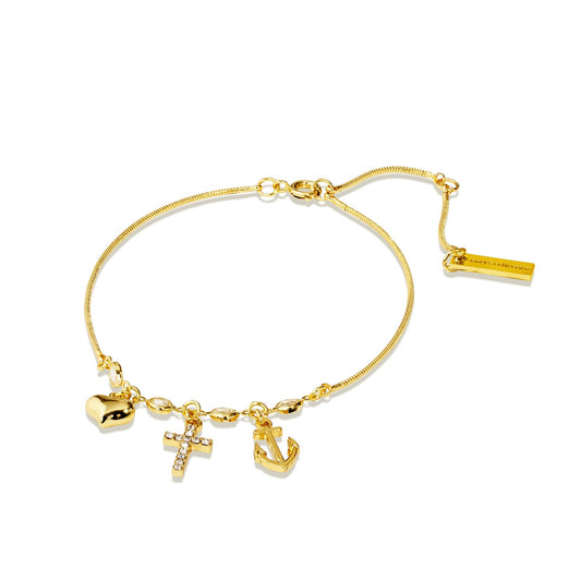Trinity- Heart, Cross, Anchor Bracelet/ Anklet with Crystals - Lusanet Collective