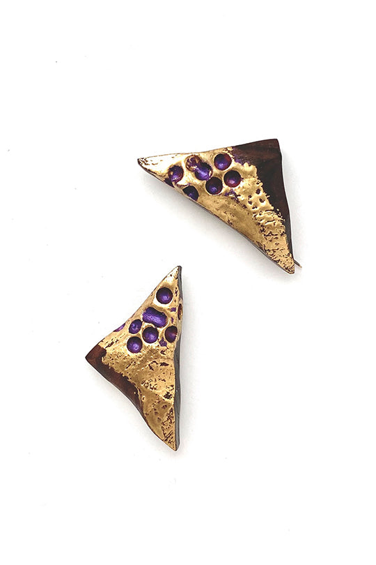 Asymmetric Purple Dot Wood Earrings - Lusanet Collective