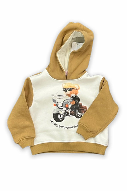 Beige and White Bear Motorcycle Sweat Set